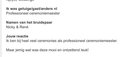 De reactie van NJoyce, professioneel ceremoniemeester