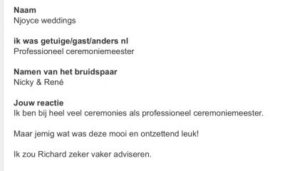 De reactie van NJoyce, professioneel ceremoniemeester